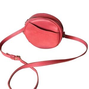 PORTLAND LEATHER Almost Perfect Circle Crossbody Bag Tulip Pink Round *Flaw*